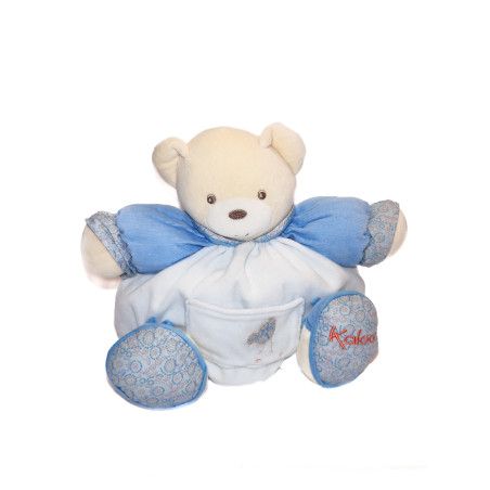 Doudou ours patapouf blanc bleu oiseau poule Kaloo 26 cm