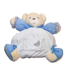 Doudou ours Kaloo Patapouf blanc bleu oiseau poule 26 cm | Destock Baby