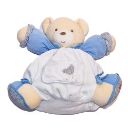 Doudou ours Kaloo Patapouf blanc bleu oiseau poule 26 cm | Destock Baby