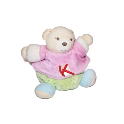 Doudou ours patapouf vert pull rose K sporty KALOO 18 cm