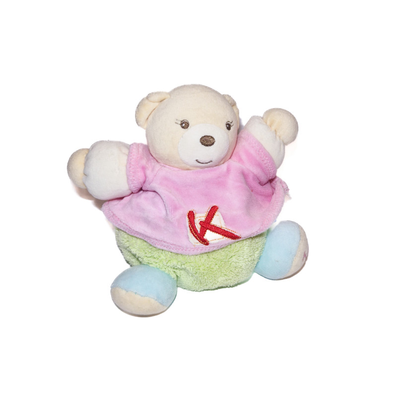 Doudou ours patapouf vert pull rose K sporty KALOO 18 cm