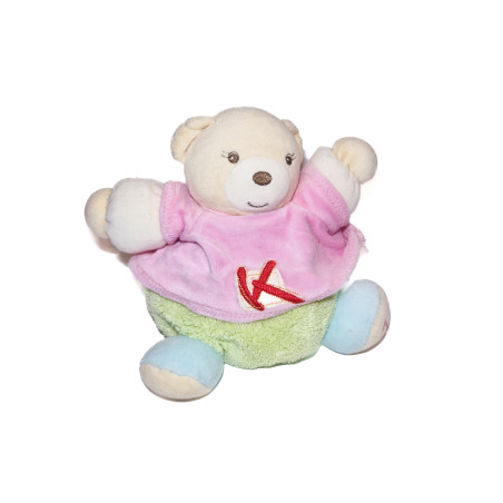 Doudou ours patapouf vert pull rose K sporty KALOO 18 cm