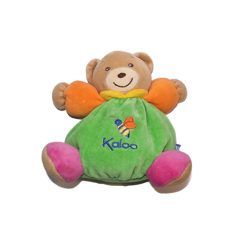 Doudou ours Kaloo vert orange abeille 18 cm | Destock Baby