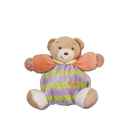 Doudou ours Kaloo orange rayures vert mauve 18 cm