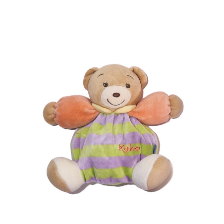 Doudou ours Kaloo orange rayures vert mauve 18 cm