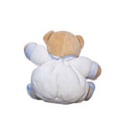 Doudou ours Kaloo blanc bleu bonhommes brodés 18 cm | Destock Baby
