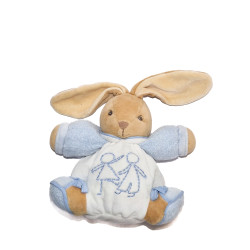 Doudou lapin Kaloo blanc bleu enfants brodés 18 cm | Destock Baby