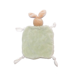 Doudou plat lapin Kaloo Plume vert beige blanc comme neuf | Destock Baby
