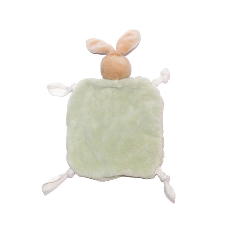 Doudou plat lapin Kaloo Plume vert beige blanc comme neuf | Destock Baby
