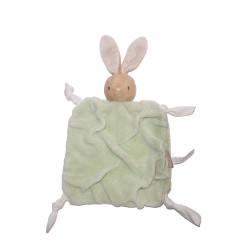 Doudou plat lapin Kaloo Plume vert beige blanc comme neuf | Destock Baby