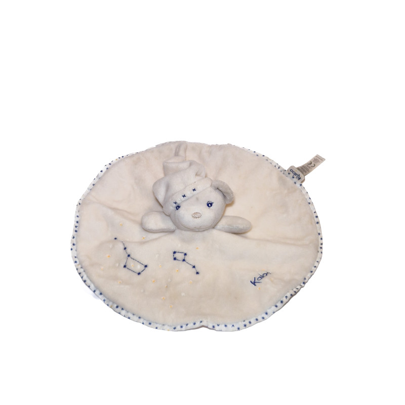 Doudou plat rond ours Kaloo Petite Étoile blanc bleu étoiles comme neuf | Destock Baby