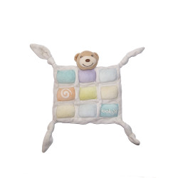Doudou plat ours Kaloo Candy blanc carrés pastel 4 nœuds bon état | Destock Baby