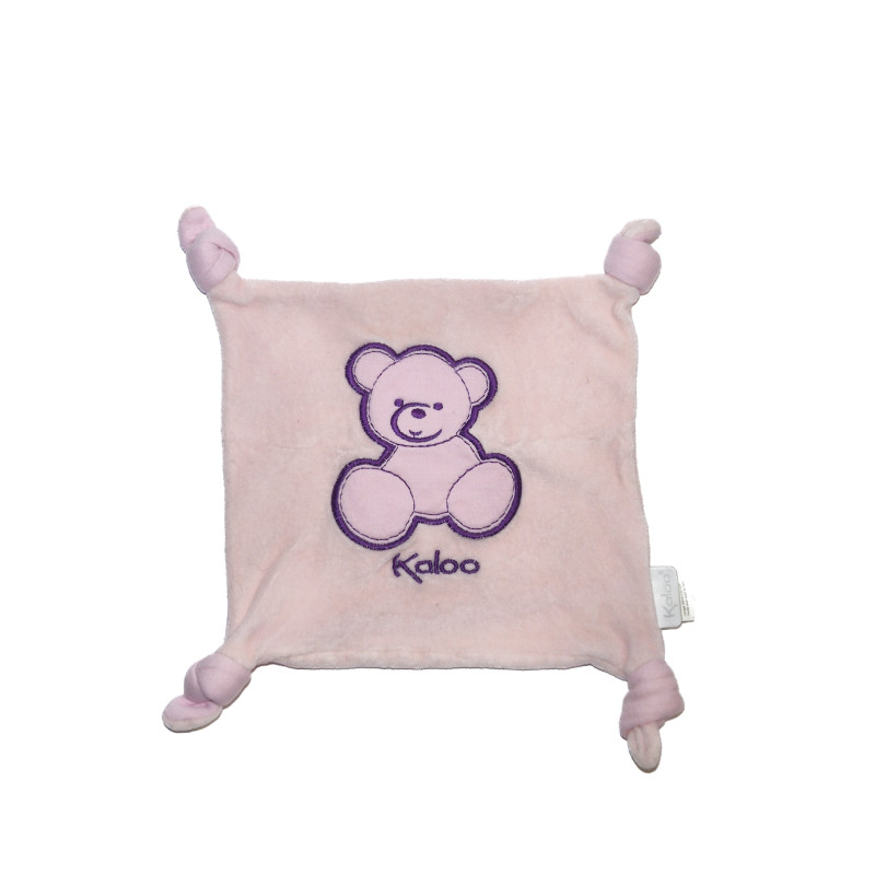 Doudou plat rose motif ours violet Kaloo 4 noeuds