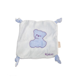 Doudou plat blanc ours bleu mauve 4 noeuds Kaloo