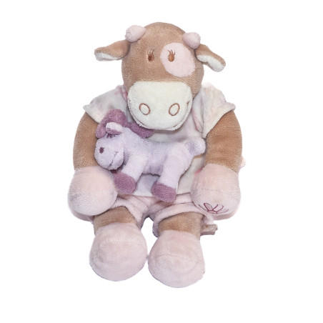 Peluche doudou musical vache Lola Cheval Mauve Noukies