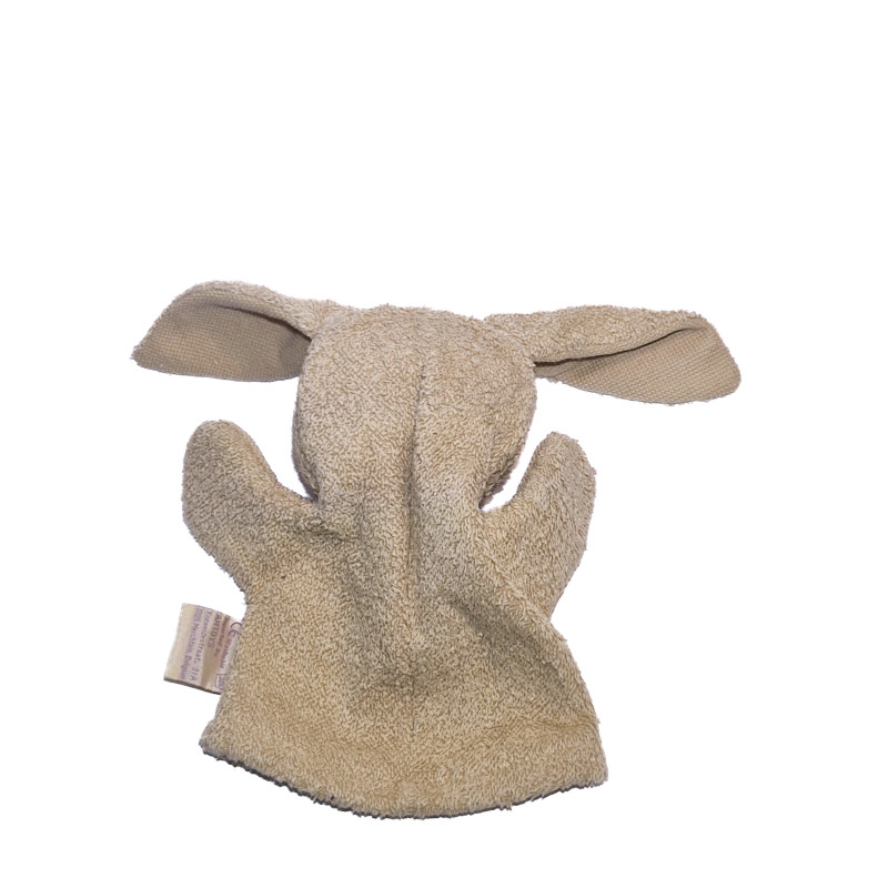 Doudou marionnette lapin ruban vichy rouge Noukies chez vous des demain