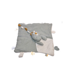 Doudou plat Dinosaure gris vert blanc Noukies
