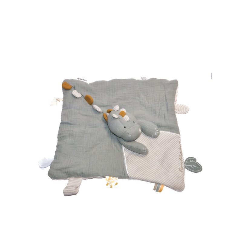 Doudou plat Dinosaure gris vert blanc Noukies