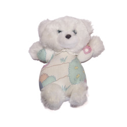 Peluche doudou ours blanc collerette Nounours 20 cm grelot | Destock Baby