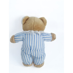 Peluche ours vintage marron pyjama rayé collerette 25 cm comme neuf | Destock Baby