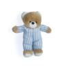 Peluche ancien ours marron pyjama bleu blanc rayures collerette 25 cm Vintage