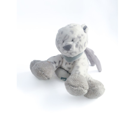 Doudou peluche musicale panthère des neige Léopard Léa Nattou gris blanc 15cm