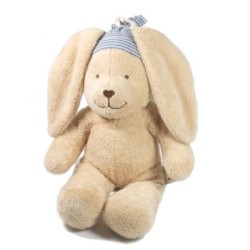 Doudou Lapin Beige bleu rayures rayé Nicotoy The Baby Collection 28 cm (17994)