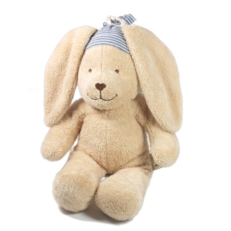 Doudou Lapin Beige bleu rayures rayé Nicotoy The Baby Collection 28 cm (17994)