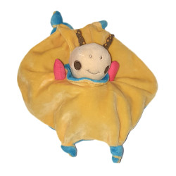 Doudou plat reversible taupe Papillon bleu jaune Nounours chez vous des demain