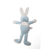 Doudou lapin bleu blanc ruban satiné Sucre d'Orge 32 cm