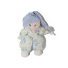 Doudou tissu poupée chiffon blanc imprimé fleurs bleues Bonnet Nounours