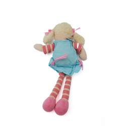 Doudou poupée tissu robe bleue rose rayrures 30 cm Ajéna | Destoc...