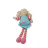 Doudou poupée tissu robe bleue rose rayrures 30 cm Ajéna | Destoc...