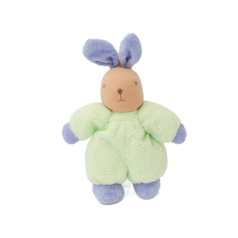 Doudou lapin vert mauve Ajéna 25 cm Grelot