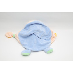 Doudou plat éléphant blanc bleu jaune Ajéna | Destock Baby