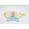 Doudou plat éléphant blanc bleu jaune Ajéna