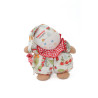 Doudou poupée lutin tissu cherries cerises blanc rouge collerette Nounours grelot 22 cm