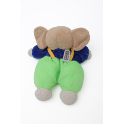 Peluche doudou Elephant vert bleu rouge salopette grelot Ajéna 2...