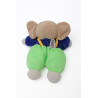 Peluche doudou Elephant vert bleu rouge salopette grelot Ajéna 2...