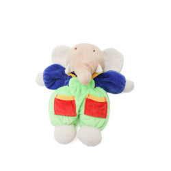 Peluche doudou Elephant vert bleu rouge salopette grelot Ajéna 20 cm