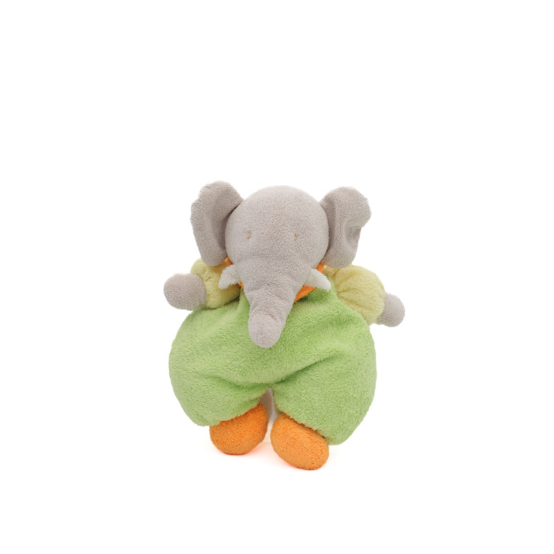 Peluche doudou Elephant vert orange Nounours 25 cm