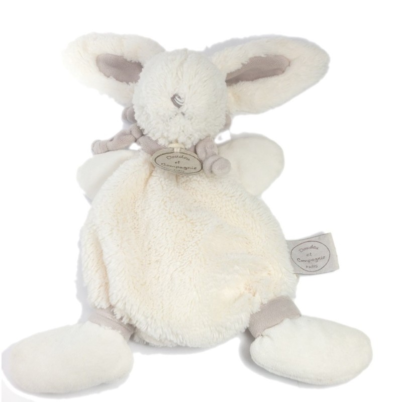 DOUDOU ET COMPAGNIE – Mini Doudou Lapin Plat 17 Cm – Blanc Et Beige – Collection Happy Wild – Peluche Ultra Douce – Cadeau Naissance – Garantie Doudou Perdu