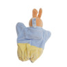 Doudou marionnette lapin bleu jaune poche Noeud papillon Nounours |
