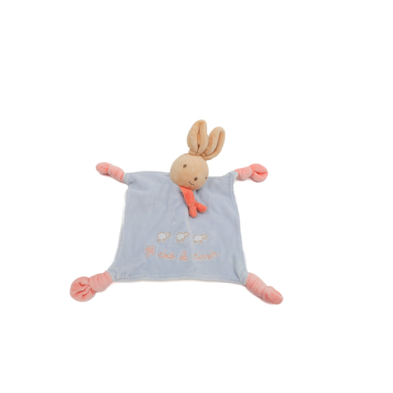 Doudou plat lapin bleu rose Au dodo le Ninnin Nounours