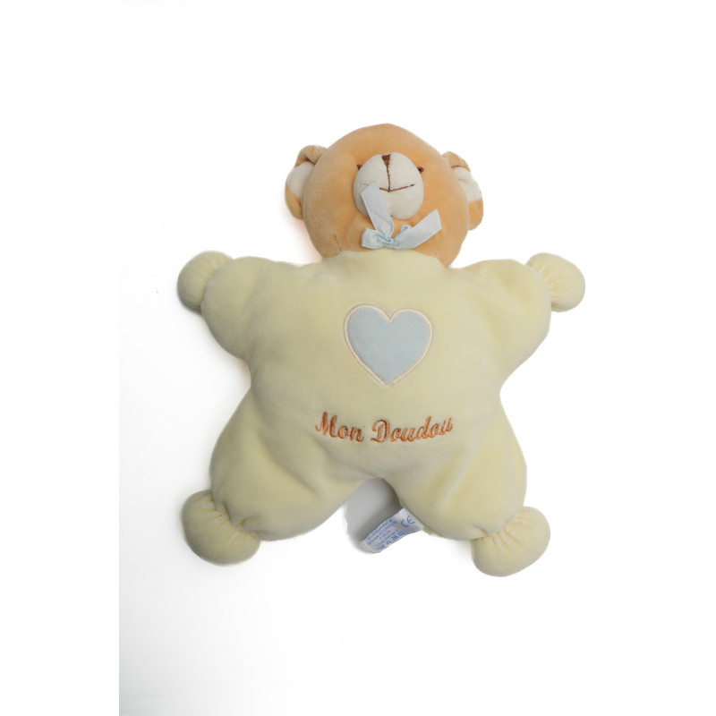 Doudou ours coussin jaune Mon Doudou Coeur bleu Nounours 30 cm | Destock Baby