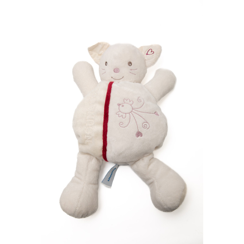 Doudou chat blanc coeur oiseau Nounours 30 cm