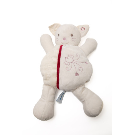 Doudou chat blanc coeur oiseau Nounours 30 cm