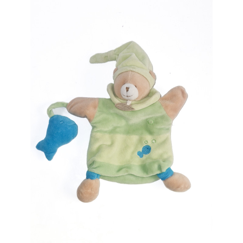 Doudou et Compagnie Marionnette Theodore  ours Vert Poisson 25 Cm