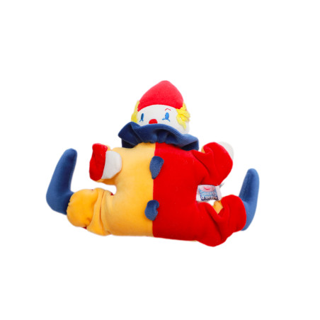 Vintage Doudou clown rouge jaune bleu Sucre d'orge 16 cm