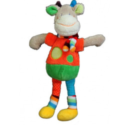 Doudou Peluche Girafe Vache Vert rouge ronds Echarpe rayée MOTS D'ENFANTS 579/6288 30 cm
